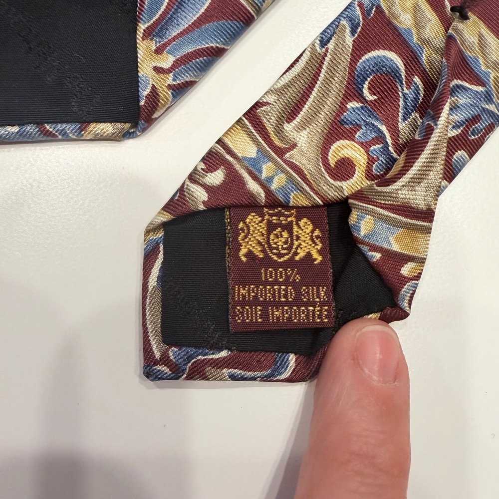 Metropolitan Museum of Art Silk Tie Burgundy Blue Gold Floral Scroll Pattern MMA - Picture 5 of 7